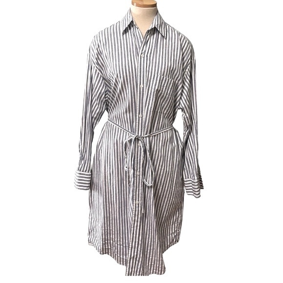 Vince Striped Belted Midi Shirt Dress, Blue/White, XL - Picture 4 of 13